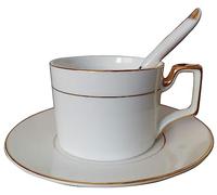 Eplze® Elegant Bone China Cup and Saucer Set, 8oz Coffee Cup with Gold Rim for Afternoon Tea- Pure White