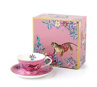 Eplze Tiger in the Jungle Pattern Ceramic Tea Cup with Saucer (Pink)