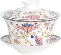 Eplze YBK Tech 10oz Large Gaiwan, Porcelain Kung Fu Tea Cup and Saucer with Lid, Chinese Traditional Gaiwan, Sancai Tea Bowl (7#)