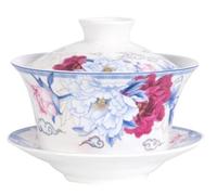 Eplze YBK Tech 10oz Large Gaiwan, Porcelain Kung Fu Tea Cup and Saucer with Lid, Chinese Traditional Gaiwan, Sancai Tea Bowl (5#)