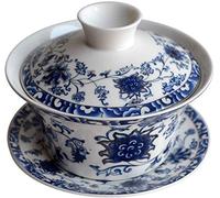 Eplze YBK Tech 10oz Large Gaiwan, Porcelain Kung Fu Tea Cup and Saucer with Lid, Chinese Traditional Gaiwan, Sancai Tea Bowl (1#)