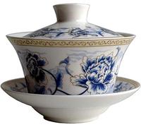Eplze YBK Tech 10oz Large Gaiwan, Porcelain Kung Fu Tea Cup and Saucer with Lid, Chinese Traditional Gaiwan, Sancai Tea Bowl (4#)