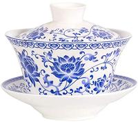 Eplze YBK Tech 10oz Large Gaiwan, Porcelain Kung Fu Tea Cup and Saucer with Lid, Chinese Traditional Gaiwan, Sancai Tea Bowl (2#)
