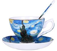 Eplze YBK Tech Bone China Cup and Saucer Set, 7oz Teacup - Design Inspired by Van Gogh's Paintings (Starry Night)