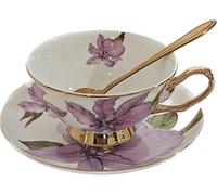 Eplze YBK Tech Bone China Cup& Saucer Set, 200ml Coffee Cup for Breakfast Afternoon Tea- Purple Lily