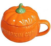 Eplze YBK Tech Cute Pumpkin Cup, Ceramic Coffee Mug, 8.5oz Tea Cup with Lid (Cup)