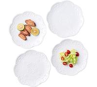 Eplze YBK Tech Elegant Round Embossed Lace Plates, Porcelain Dessert Plates for Breakfast Afternoon Tea, Set of 4 (6 Inch)