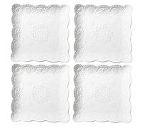 Eplze YBK Tech Elegant Square Embossed Lace Plates, Porcelain Dessert Plates for Breakfast Afternoon Tea, Set of 4 (8-inch)