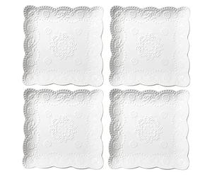 Eplze YBK Tech Elegant Square Embossed Lace Plates, Porcelain Dessert Plates for Breakfast Afternoon Tea, Set of 4 (6-inch)