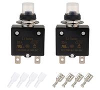 EPLZON 20A Manual Reset Push Button Circuit Breaker 125/250V AC 50V DC Thermal Overload Protector with Quick Connect Terminals and Waterproof Button Caps Assortment Kit(pack of 2 pcs)