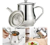 EPMANN Stainless Steel Oiler Filter Pot with Removable Strainer, 18oz Oil Separator Bacon Grease Storage Container Can, Kitchen Cooking Frying Oil Fat Grease Keeper Tea Pot Kettle for Cooking