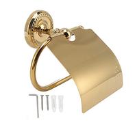 EPMANN Toilet Paper Holder with Cover Wall Mounted Toilet Paper Roller Holder with Cover Modern Brass Toilet Tissue Roll Rack Stainless Steel Tissue Roll Dispenser Bright Gold Bathroom Paper Hangers