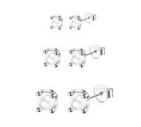 Epoch World 3 Pairs 925 Sterling Silver Pearl Earrings Round Ball Pearls Studs Silver Stud Earrings Hypoallergenic Cartilage Small Tragus Freshwater Cultured Pearl Studs Set 3 4 5mm for Women Girls