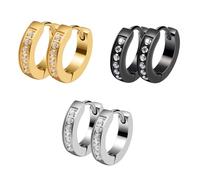 Epoch World 3 Pairs Set Stainless Steel Huggie Hinged Small Silver Hoop Earrings for Men Women Cubic Zirconia Earrings Women Earrings Gold Diamond Pierced Hypoallergenic 13MM
