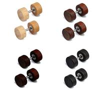 Epoch World 4 Pairs Set Men Earrings Studs Wooden, Women Stud Earrings