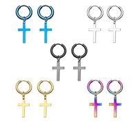 Epoch World 5 Pairs 13MM Stainless Steel Cross Earrings for Men Women Boys, Small Silver Hoop Earrings Women Set, Titanium Men Earrings Hoops Gold Dangle Piercing