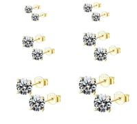 Epoch World 6 Pairs Gold Stud Earrings for Women 925 Sterling Silver Earrings Gold Studs Set Unisex Small Sleeper Cartilage Hypoallergenic 925 Silver Studs with Cubic Zirconia Men Women