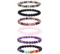 Epoch World 6 Pcs Bracelets for Women Stone Gemstone Beads Bracelet Stretch Bracelets Yoga Elastic Bracelets Set Bracelet for Men Women