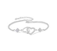 Epoch World 925 Sterling Silver Bracelet Adjustable Sparkle Cubic Zirconia Diamond Charm Love Heart Bracelet Silver Bracelets for Women Girls Jewellery Gift