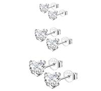 Epoch World 925 Sterling Silver Heart Stud Earrings Set for Women Hypoallergenic 3 Pairs Tiny Studs Cartilage Sleeper Silver Earrings Heart Studs with Cubic Zirconia for Multiple Piercings 4/5/6mm