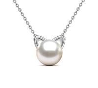 Epoch World 925 Sterling Silver Necklaces for Women Girls Ladies, Freshwater Pearl Necklace and Earring Sets, Cute Cat Necklaces for Women, Cat Pearl Pendant Necklace- Chain 40+5CM