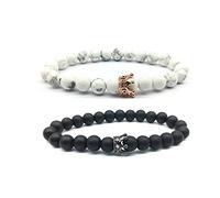 Epoch World King&Queen Crown Couple Bracelets, His and Her Friendship Stone Beads Bracelet for Men Women