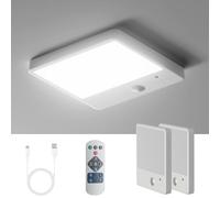 Epochglo 2 Pack Motion Sensor Ceiling Light, Rechargeable Battery Operated LED Ceiling Light with Remote, Wireless Magnetic No Wiring Light for Bathroom Closet Garage Shed Hallway Loft