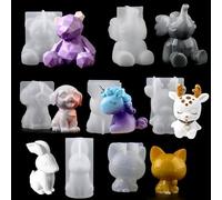 EPODA Animal Resin Moulds Silicone, DIY Craft Molds with Elephant, Unicorn, Bear, Rabbit, Dog, Deer