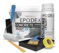 EPODEX 2K Concrete Paint, Heavy Duty Floor Paint with Accessories, Waterproof, Basement, Garage, Workshop, Indoor, 1.8kg - 4.5m² for 2 coats - Silver Grey