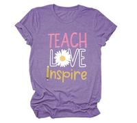 Epokay Educator's Passion Teach Love Inspire T-Shirt Daisy Pencil Apple Leopard Graphic Tees Stylish Gift for Teacher, 2-purple, 3XL