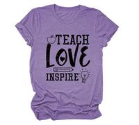 Epokay Educator's Passion Teach Love Inspire T-Shirt Daisy Pencil Apple Leopard Graphic Tees Stylish Gift for Teacher, 4-purple, 3XL