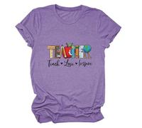 Epokay Educator's Passion Teach Love Inspire T-Shirt Daisy Pencil Apple Leopard Graphic Tees Stylish Gift for Teacher, 1-purple, 3XL