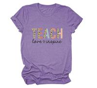 Epokay Educator's Passion Teach Love Inspire T-Shirt Daisy Pencil Apple Leopard Graphic Tees Stylish Gift for Teacher, 3-purple, 3XL