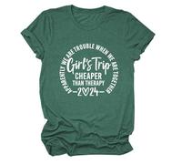 Epokay Girls' Trip 2024 T-Shirt Cheaper Than Therapy Ultimate Fun Friendship Graphic Tees Gift for Girls Crewneck Top, 4-retro Green, M