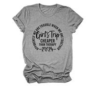 Epokay Girls' Trip 2024 T-Shirt Cheaper Than Therapy Ultimate Fun Friendship Graphic Tees Gift for Girls Crewneck Top, 4-dark Grey, 3XL