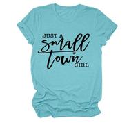 Epokay Just a Small Town Girl T-Shirt Nostalgic Small Town Dreamer Self-Discovery Inspirable Graphic Tees for Women, 1-deepwater Blue, S