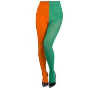 Epokus Women's Orange + Green Two-Tone Tights for Carnival and Theme Parties