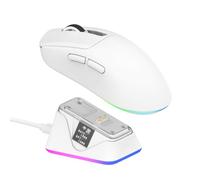 EPOMAKER NEX Lite Wireless Right-Hand Gaming Mouse with Dual Displays and RGB Charging Dock, PAW3311 Sensor, 12,000 DPI, Tri-Mode Connectivity, 65g Lightweight Mouse for PC/Mac/Linux (White)