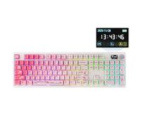 EPOMAKER QK108 Full Size Mechanical Keyboard with Screen & Knob, 8000mAh, Creamy&Thocky, Gasket, RGB Backlit, Mac Keycap, Wireless Gaming Keyboard for Mac/Win (Pink, Sea Salt Silent)