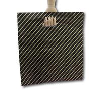 EPOSGEAR® 100 Extra Large Black and Gold Striped Gift Shop Boutique Punch Handle Plastic Carrier Bags 12.4" x 14" (315mm x 355mm)