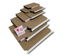 EPOSGEAR 100 Pack Recycled Kraft Cardboard Book Wrap Mailers - Peel and Seal Sealing and Rip Strip Opening - Handle with Care Labels Included (248mm x 165mm x 70mm)
