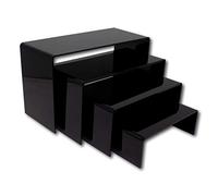 EPOSGEAR Nesting Plinths Clear or Coloured Acrylic Plastic Retail Riser Tiered Counter Display Stands - Perfect for Shops, Stalls, Ornaments, Models etc (Black, Full Set of 4 Stands)