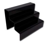 EPOSGEAR Three (3) Step Tier Clear or Coloured Acrylic Plastic Retail Riser Counter Display Plinth Stands - Perfect for Shops, Stalls, Ornaments, Models etc (Black, Large Wide)