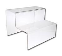 EPOSGEAR Two Step Tier Clear or Coloured Acrylic Plastic Retail Riser Counter Display Stands - Perfect for Shops, Stalls, Ornaments, Models etc (Clear, Large Wide)