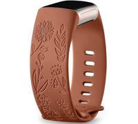 Epova Sunflower Engraved Strap Compatible with Fitbit Charge 6/5, Soft Silicone Replacement Band for Women & Men, Brown