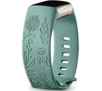 Epova Sunflower Engraved Strap Compatible with Fitbit Charge 6/5, Soft Sport Silicone Replacement Band, Pinegreen