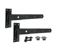 Epoxy Black 18” / 450mm Straight Hook and Band Hinges Pair - Heavy Duty Garden Gate Fitting Kit for Garage Shed Driveway Door Gates