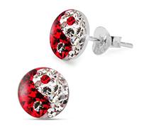 Epoxy Clover Multi Crystal Stone Red and Clear Yin Yang 925 Sterling Silver Stud Earring