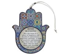 Epoxy Hamsa English Home Blessing 9.5" with Mosiac Motif - Good Luck Hamsa Hand Wall Hanging Decor, Evil Eye Protection Amulet