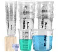 Epoxy Measuring Cups, Resiners 50pcs Resin Mixing Cups for Epoxy Resin, Paint, Crafts Use, with 30 x 24oz & 20 x 8oz Dual Sizes, 50 Mixing Cups, 50 Wooden Sticks, Clear Plastic